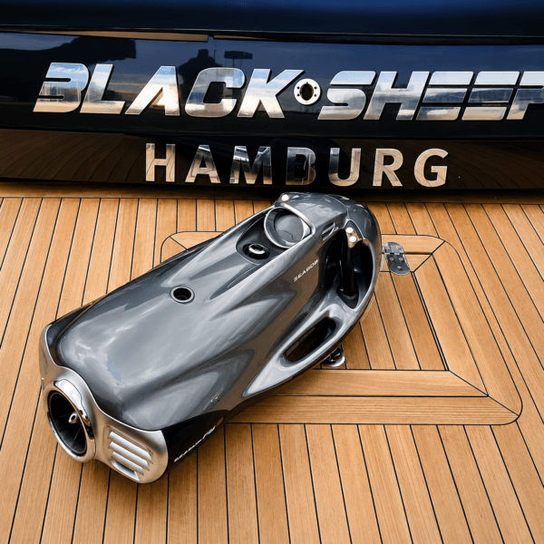 BLACK SHEEP – Fjord 42 Open 4 Guest enjoying a Seabob beside BLACK SHEEP
