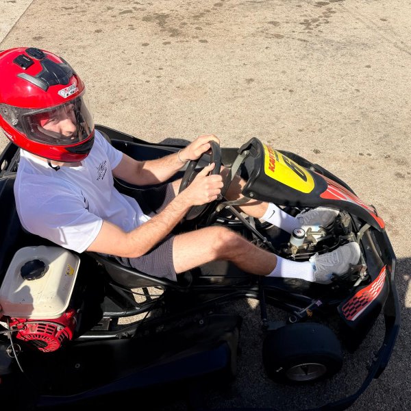 Top Yachts driver preparing to race at the Magaluf karting circuit