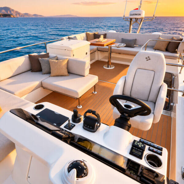 LA FAMILIA – Prestige 4.9 Flybridge 5 LA FAMILIA Prestige 4.9 flybridge lounge and helm